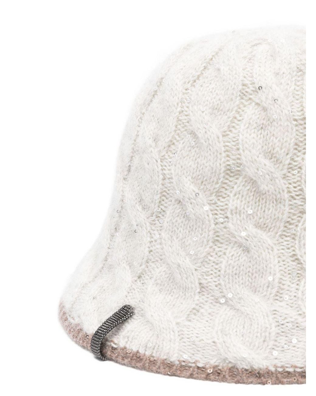 Brunello Cucinelli White Cable-Knit Sequined Bucket Hat