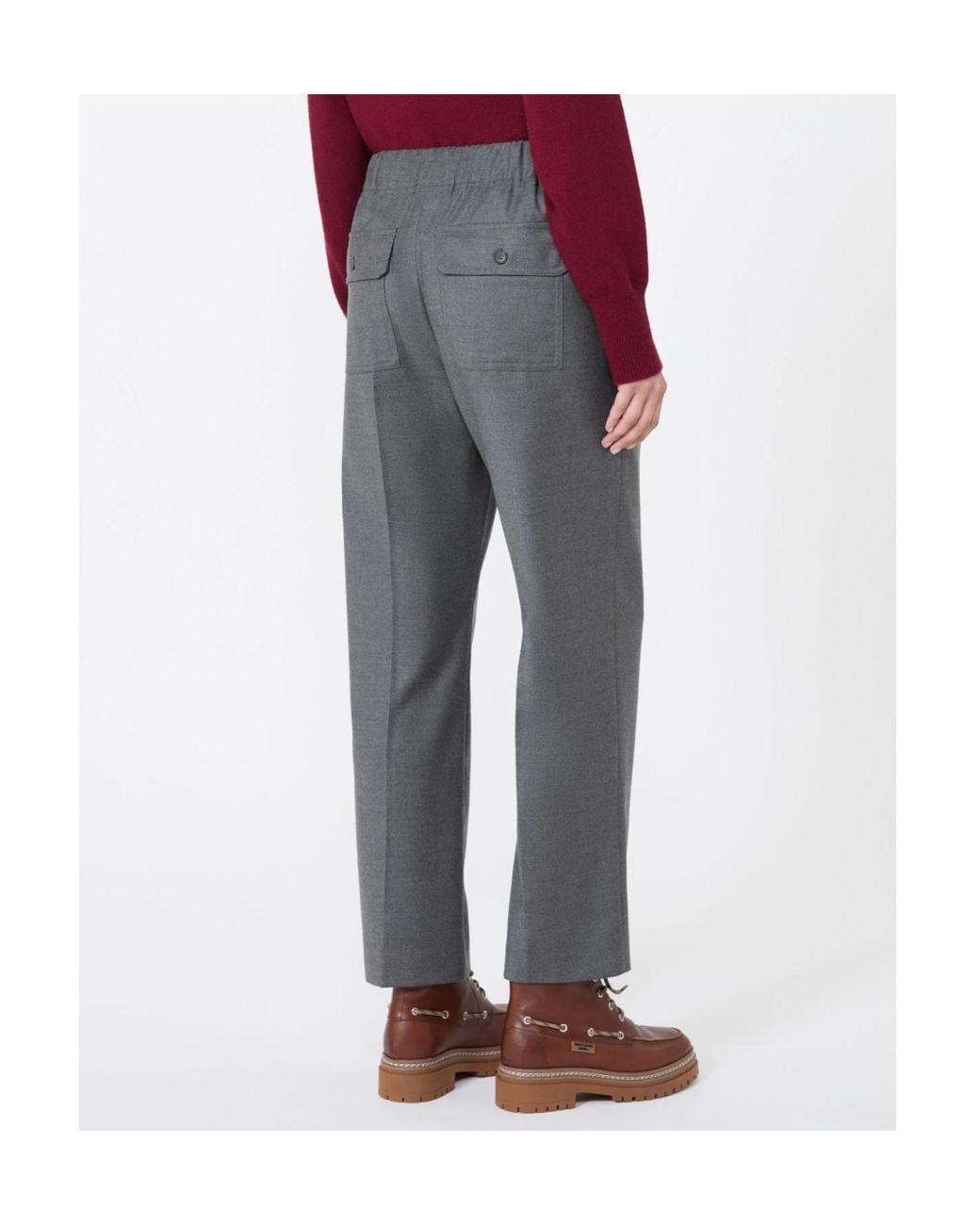Weekend by Maxmara Gray Elasticated-Waistband Tailored Trousers