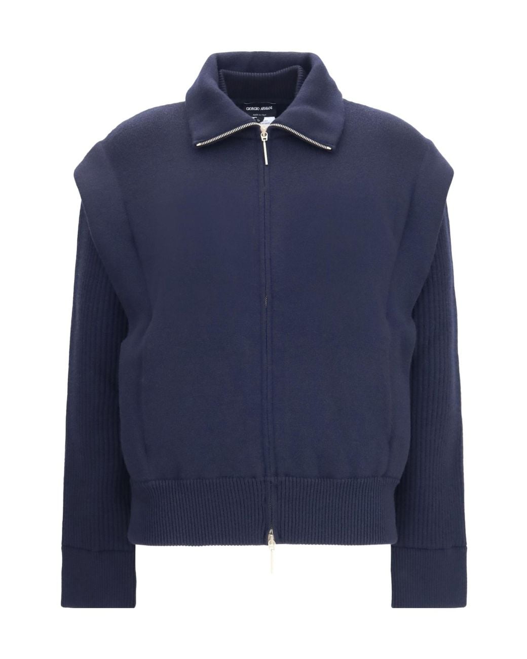 Giorgio Armani Blue Ribbed Sleeve Bomber Jacket