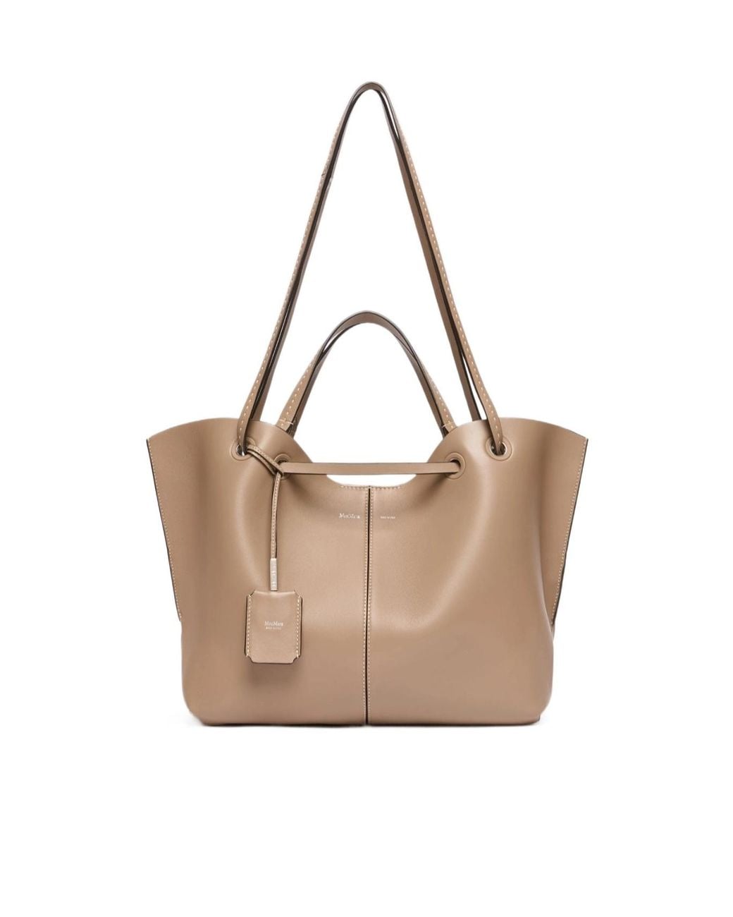Max Mara White Double Nappa Leather Shopper Bag Mud