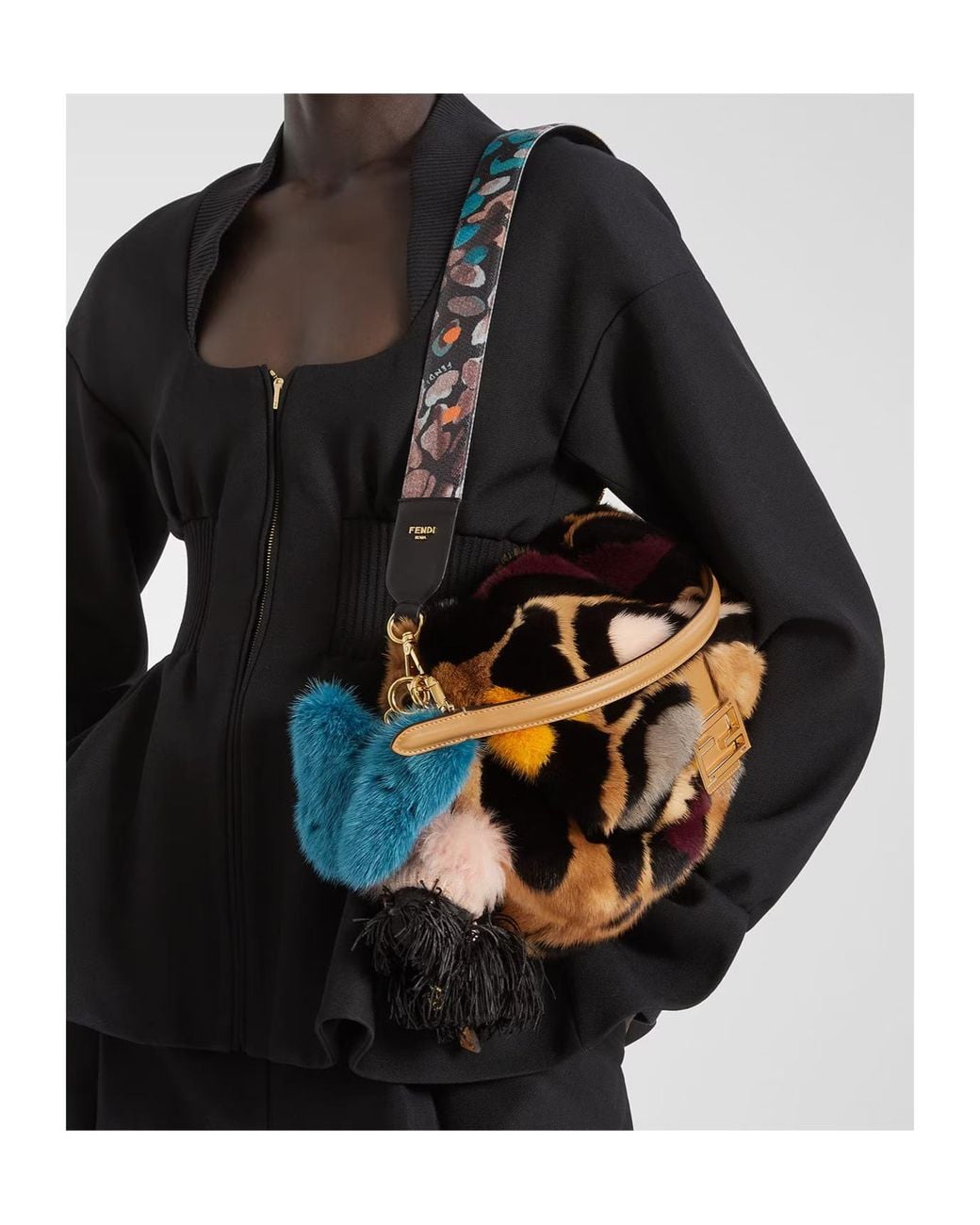 Fendi Black Sequin-Embellished Leather Bag Strap