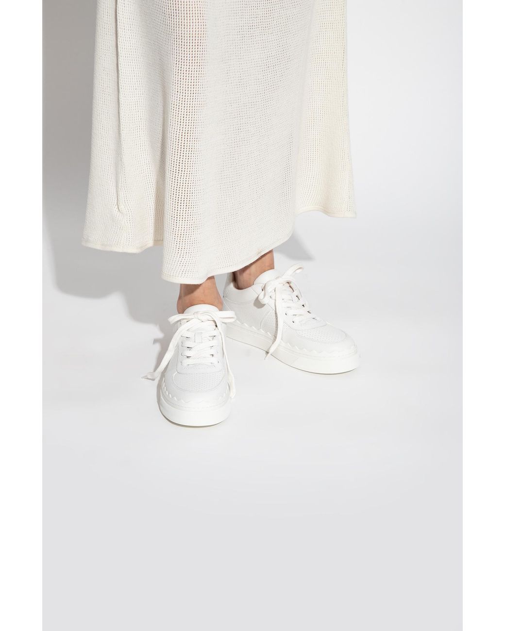 Chloé White Lace-Up Leather Sneakers