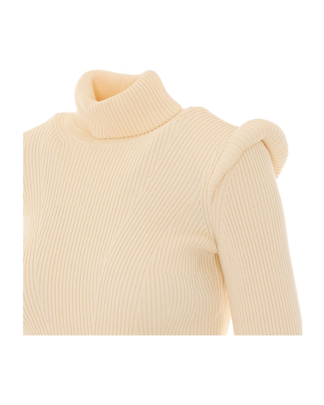 Elisabetta Franchi White Ribbed High Neck Knitted Sweater