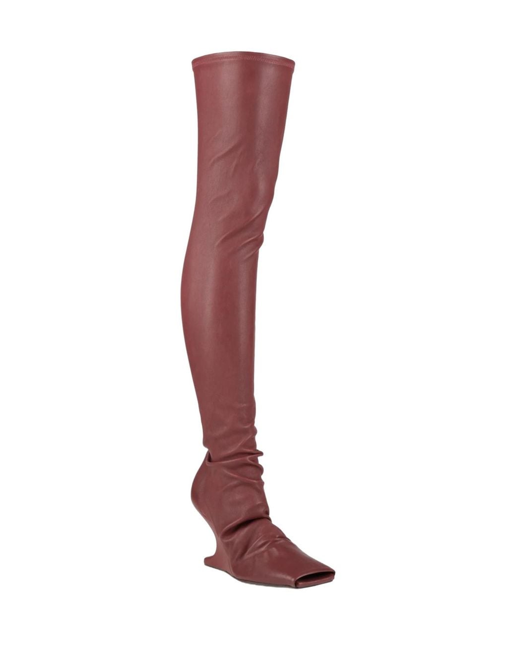 Rick Owens Red Simple Leather Knee-High Boots