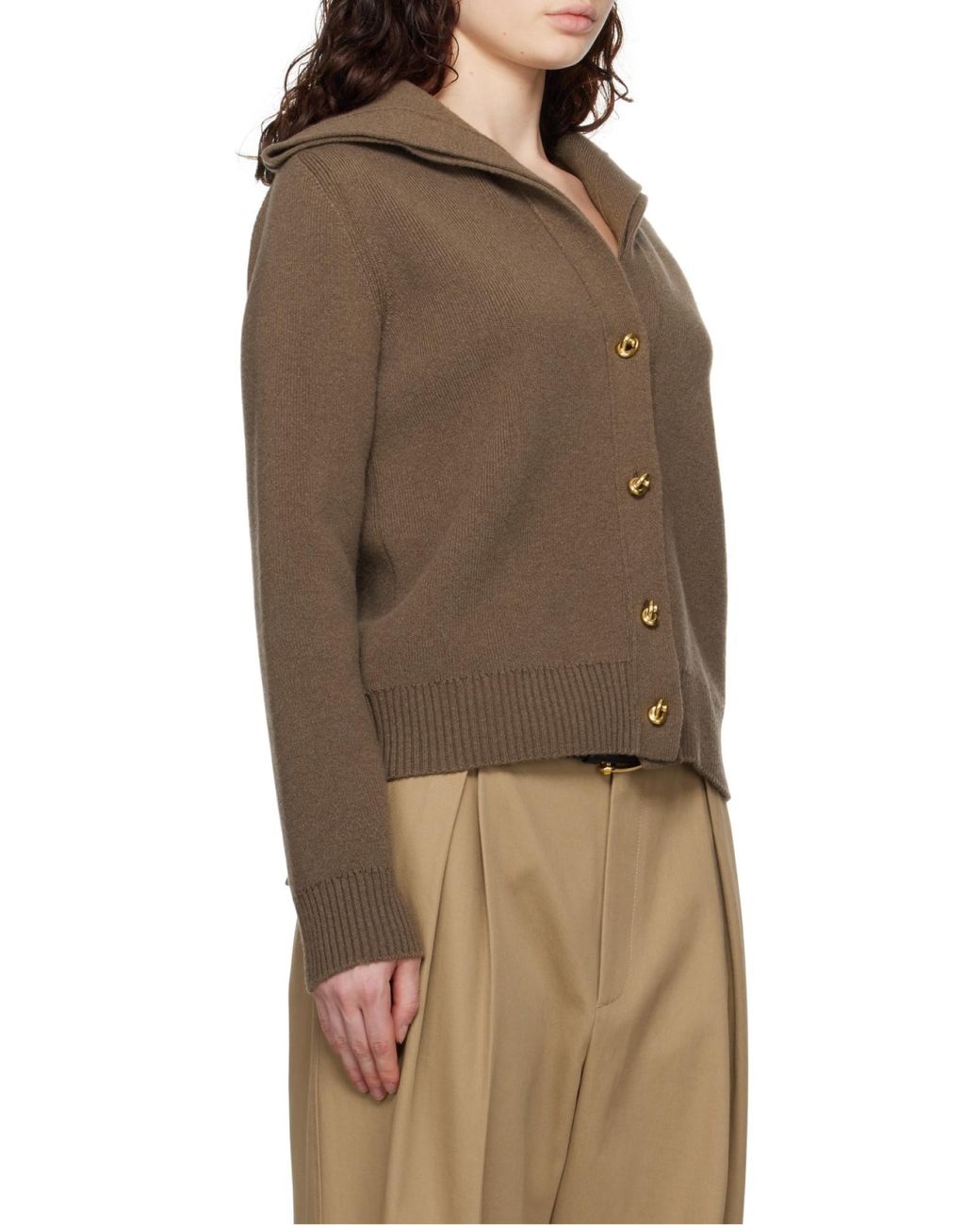 Bottega Veneta Brown Knot Button Detailed Knitted Cardigan