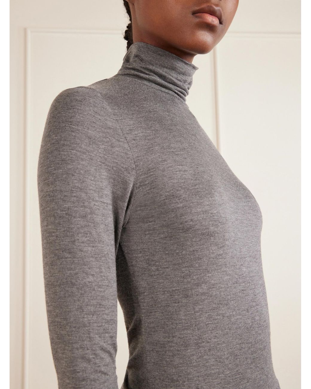 Nili Lotan Gray Stretch-Jersey Turtleneck Top
