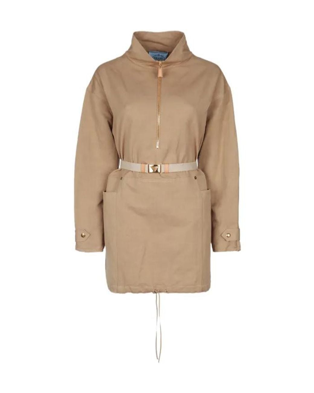 Prada Natural Half-Zipped Drawstring Jacket