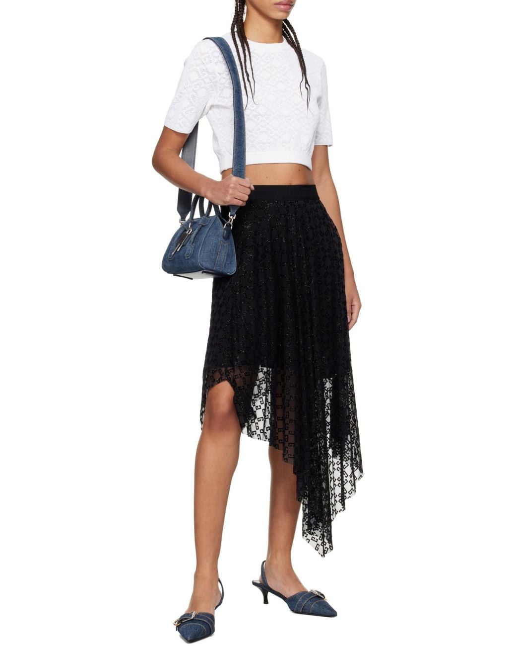 Givenchy White Monogram 72 Jacquard Short-Sleeve Knit Top