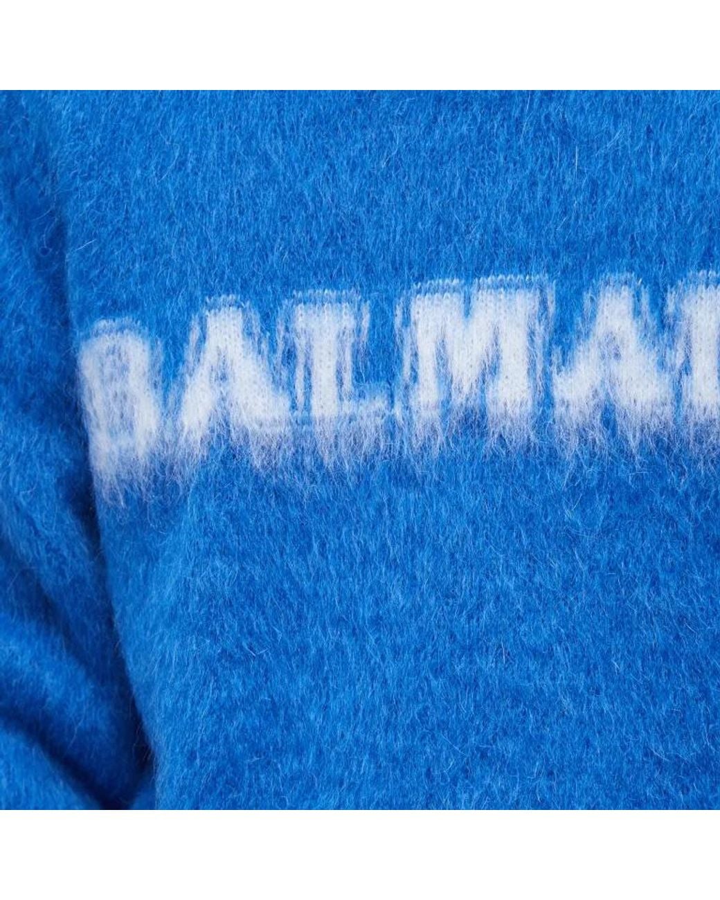 Balmain Blue Retro Brushed Crewneck Jumper for men