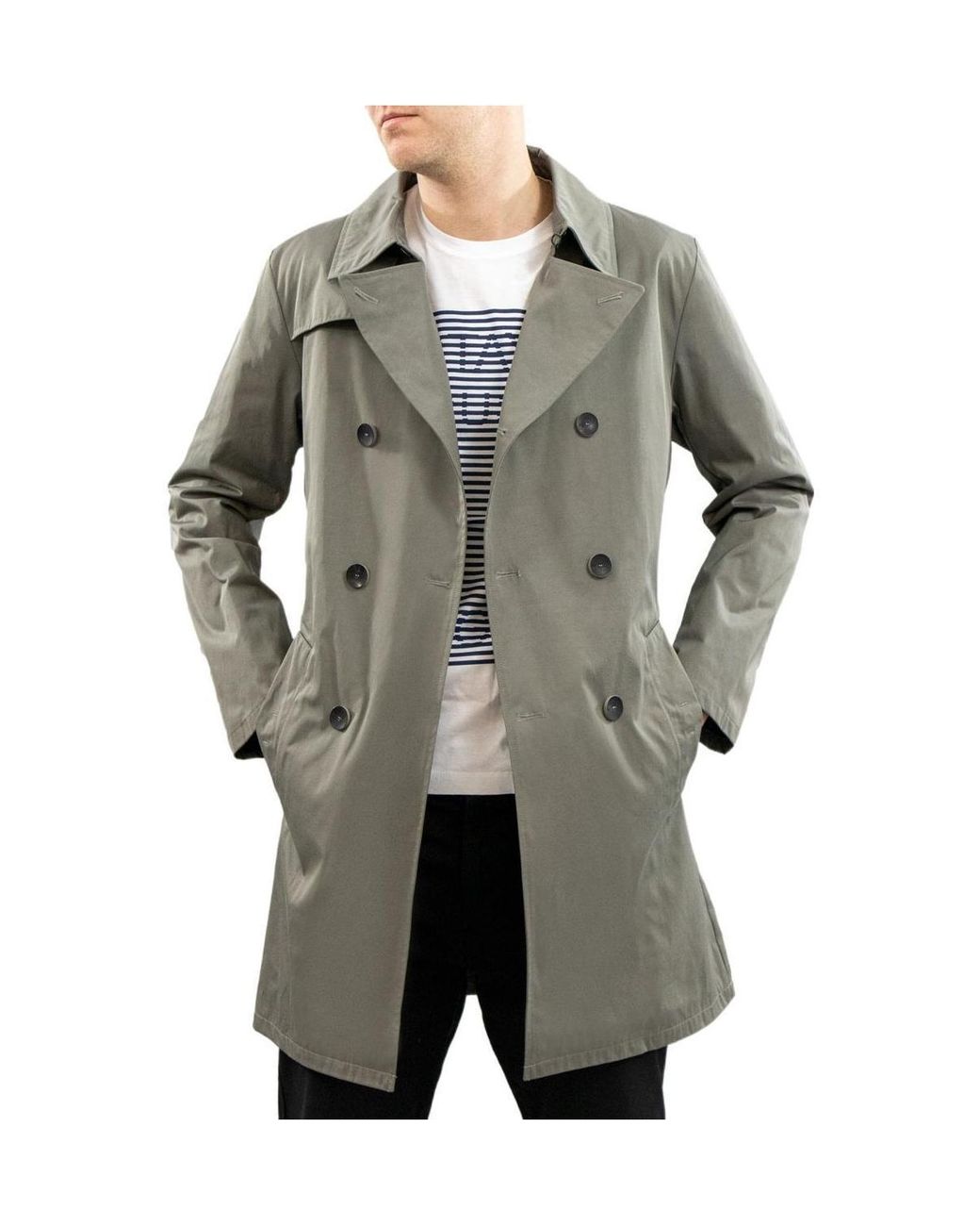 Armani Collezioni Gray Medium And Long Style Lapel Logo Trench Coat for men