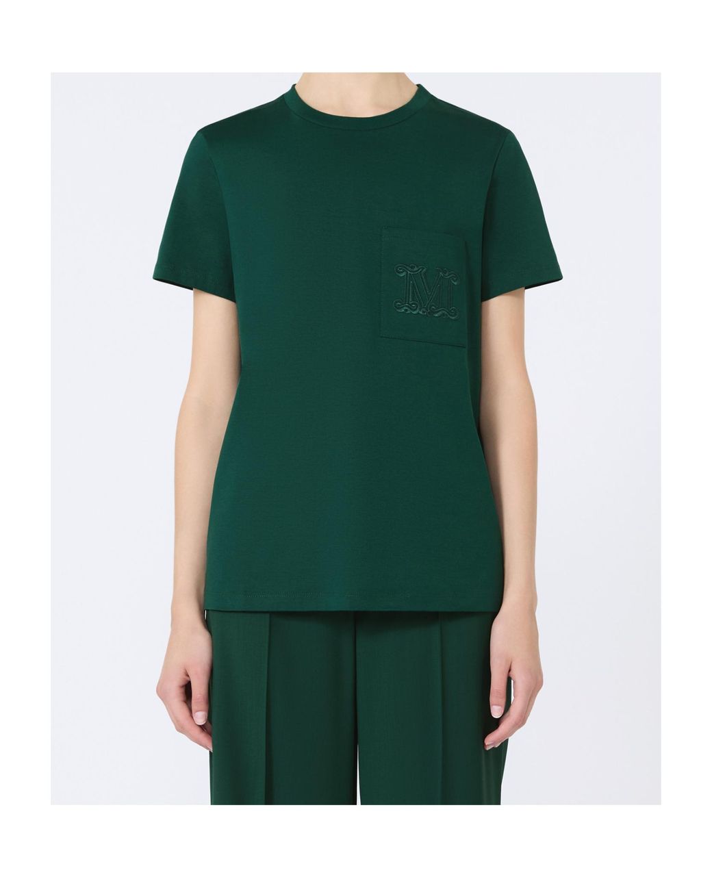 Max Mara Green Papaia Logo Embroidered Crewneck T-Shirt