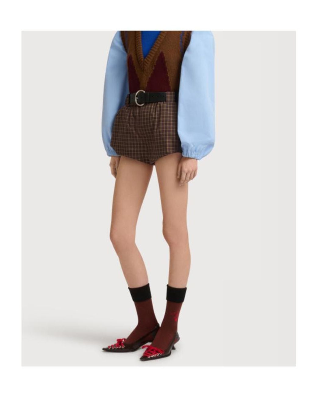 Marni Brown Checked Bubble Shorts