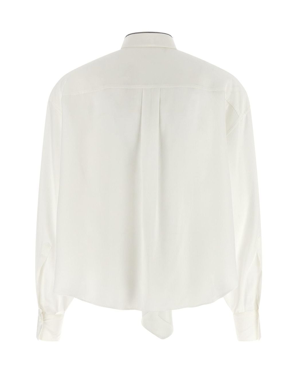 Brunello Cucinelli White Long Sleeve Tie Detail Blouse