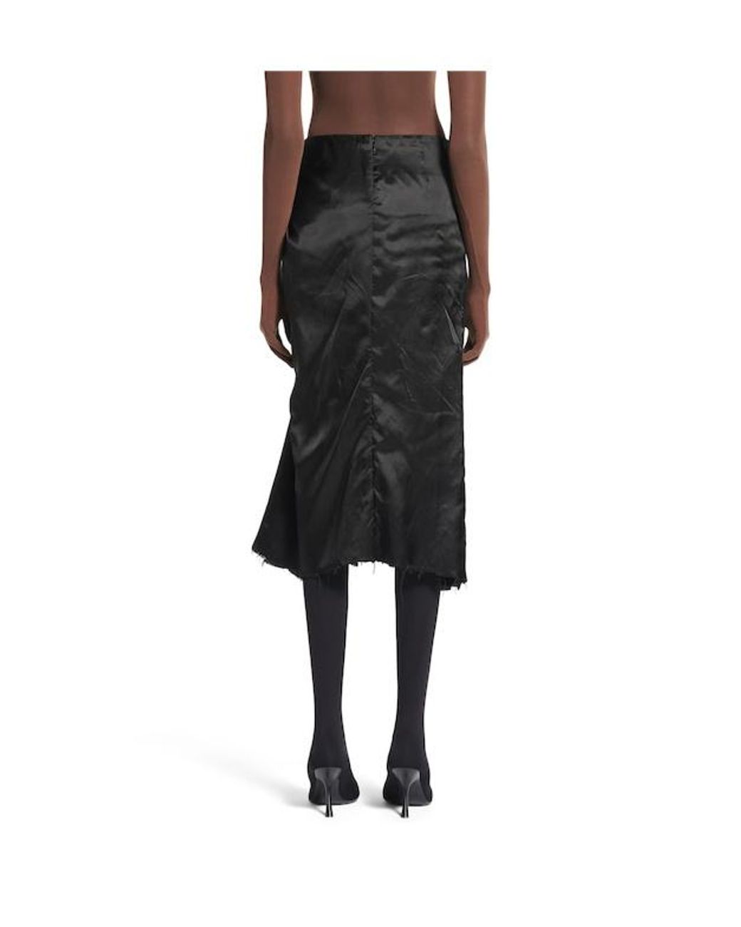 Balenciaga Black Satin Gathered Midi Skirt