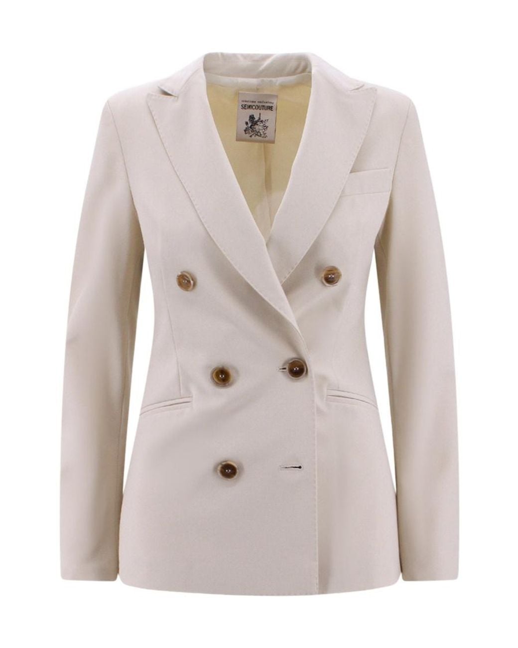Semicouture Natural V-Neck Double-Breasted Blazer