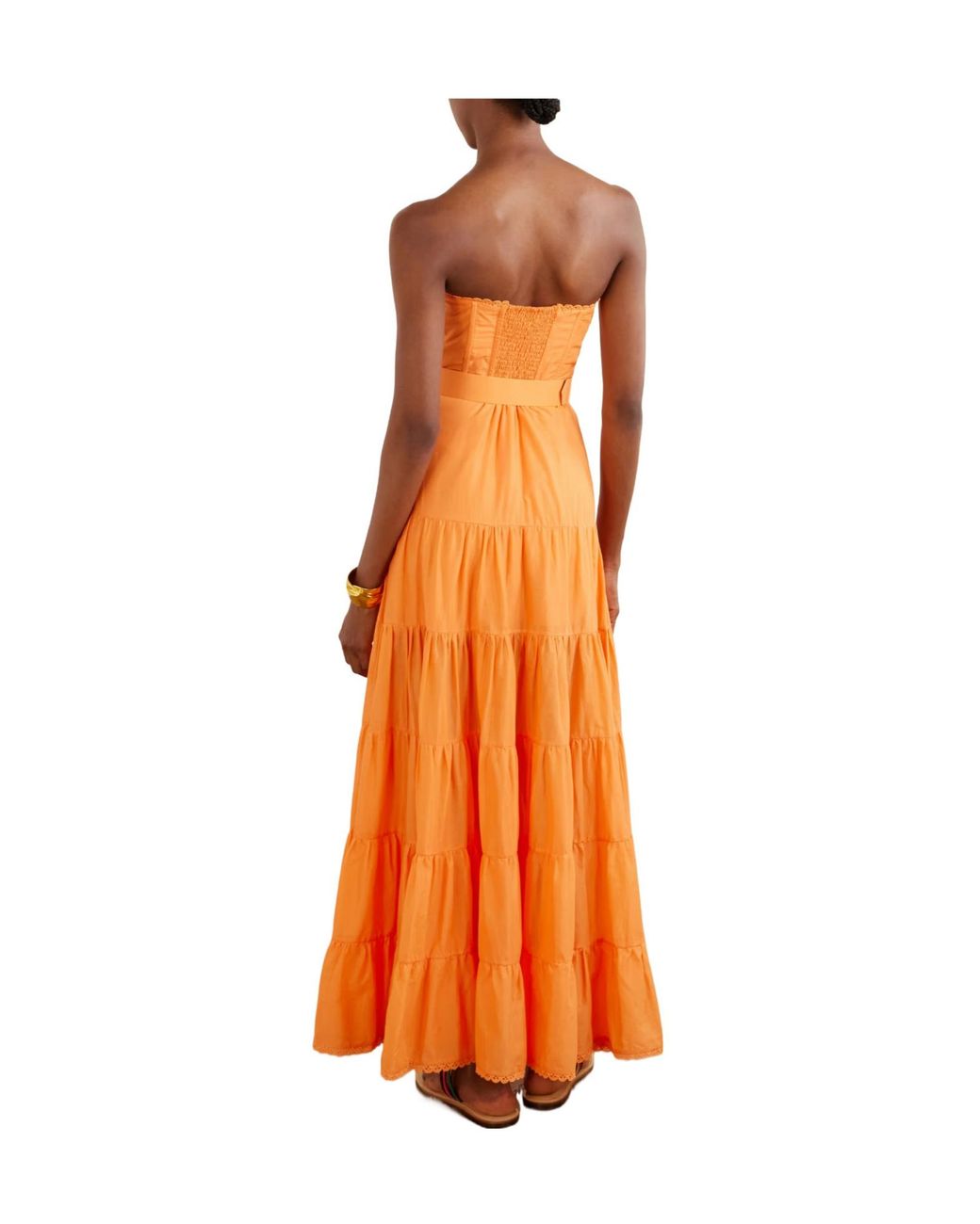 Charo Ruiz Orange Guipure Lace-Trimmed Cotton-Blend Voile Midi Dress