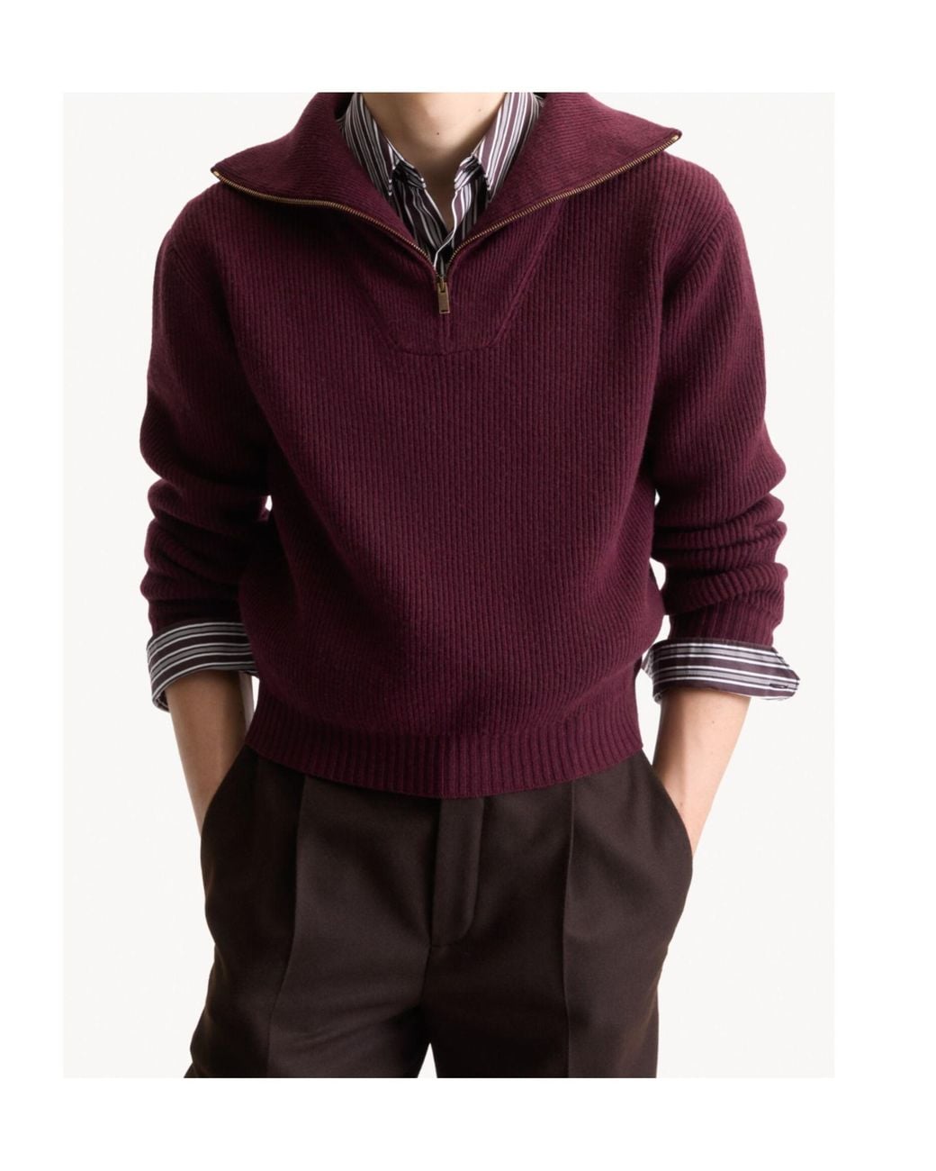 Saint Laurent Red Ribbed Half Zip Knitted Sweater for men