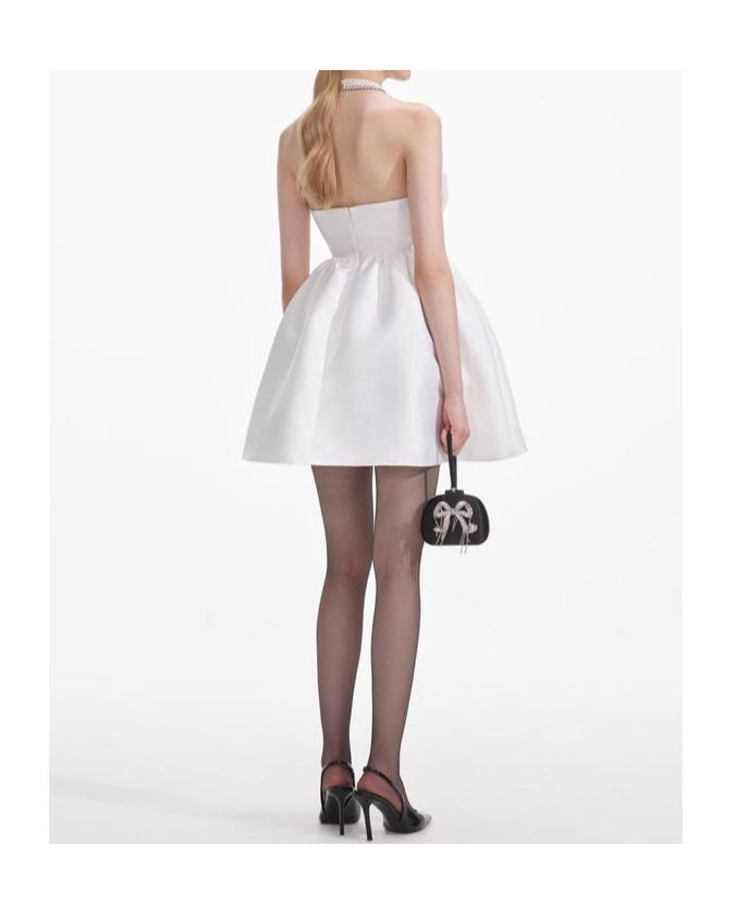 Self-Portrait White Taffeta Bandeau Mini Dress