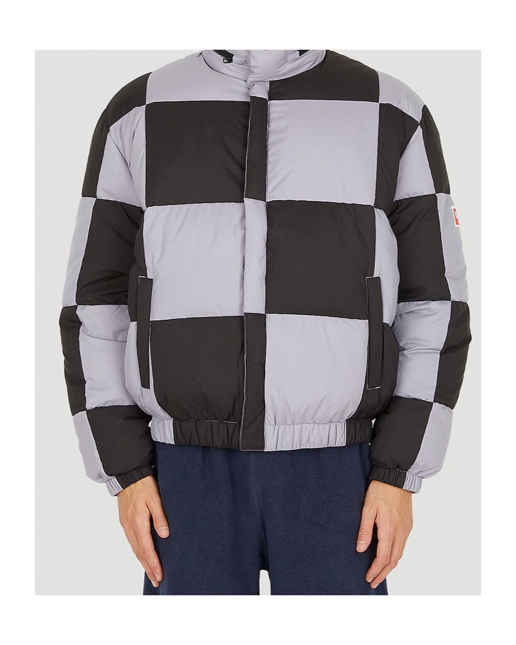 KENZO Gray Checked Boxy Padded Coat for men