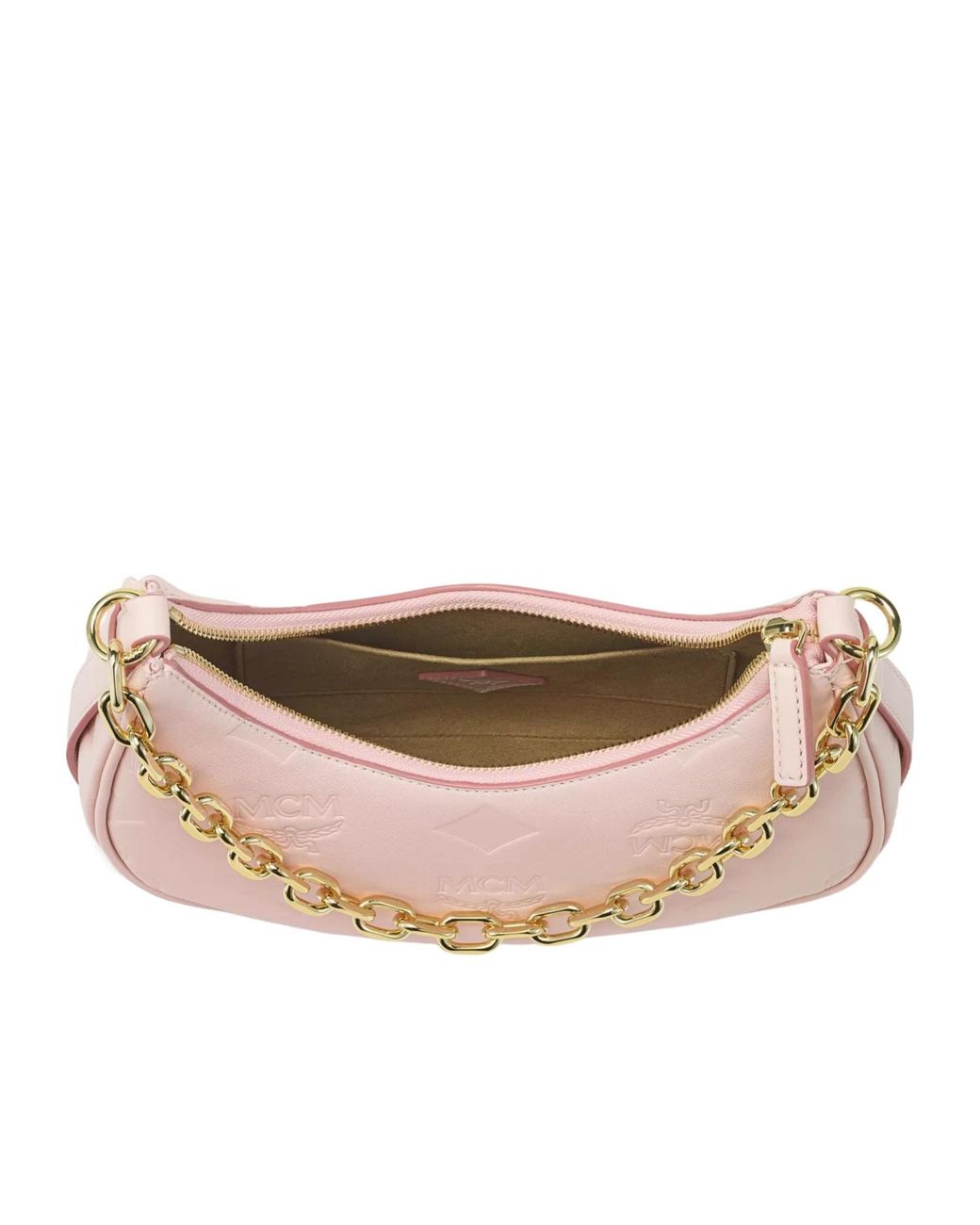 MCM Pink Aren Crescent Hobo Bag