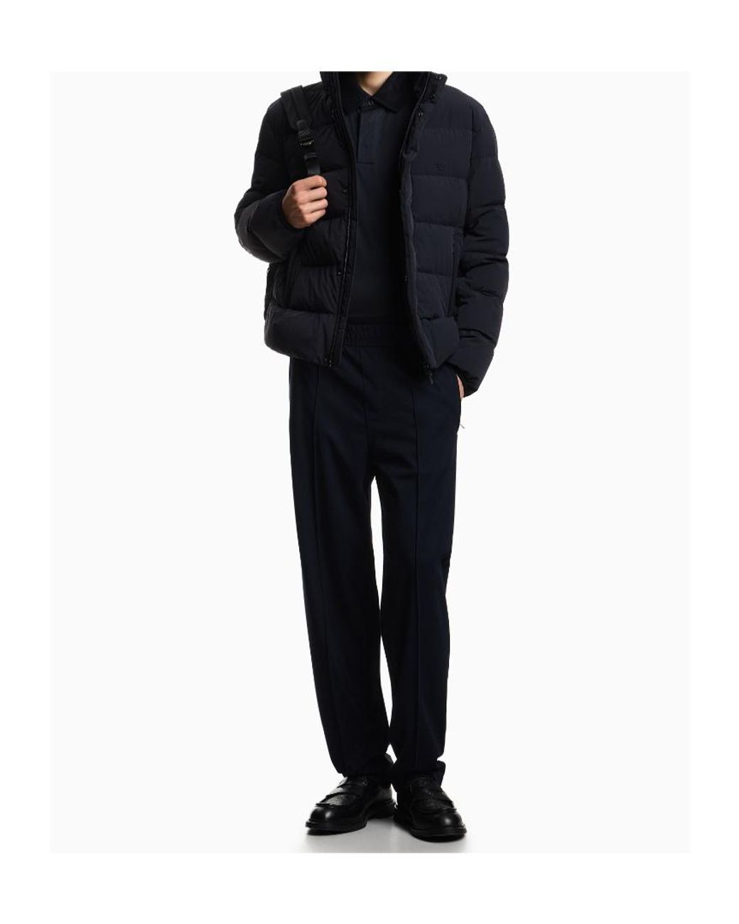 Emporio Armani Blue Nylon Down Jacket With Tone-On-Tone Logo On The Chest for men