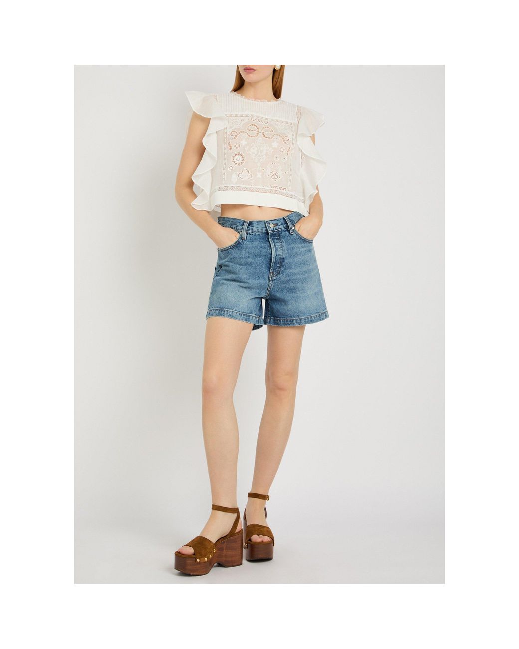 Self-Portrait White Pure Linen Short Top