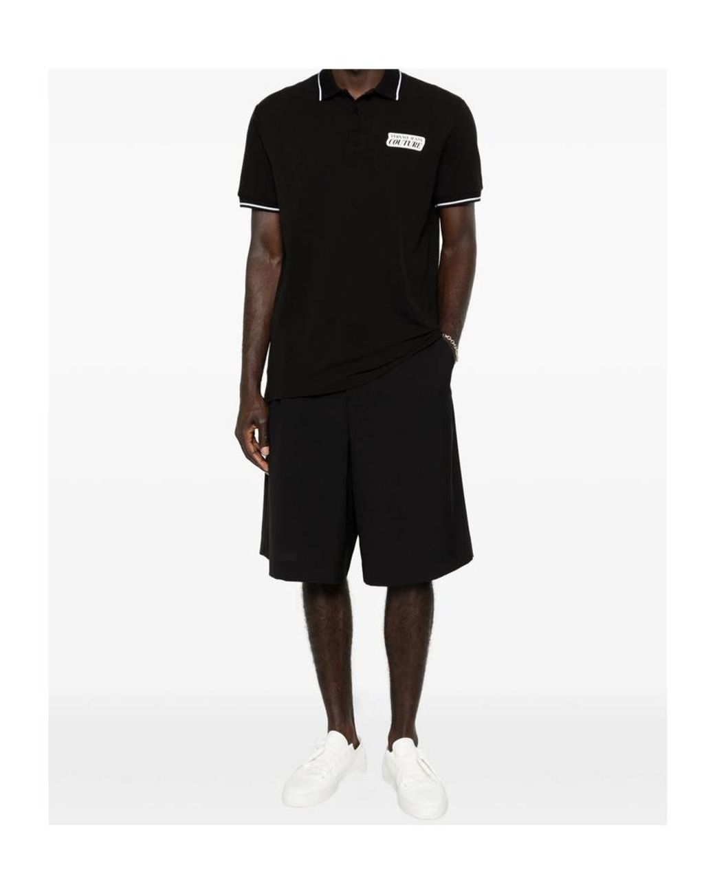 Versace Black Logo-Detail Polo Shirt for men