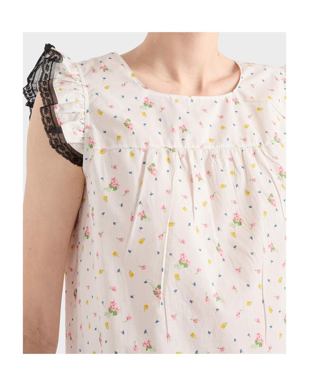 Prada White Floral Print Cotton Batiste Mini-Dress