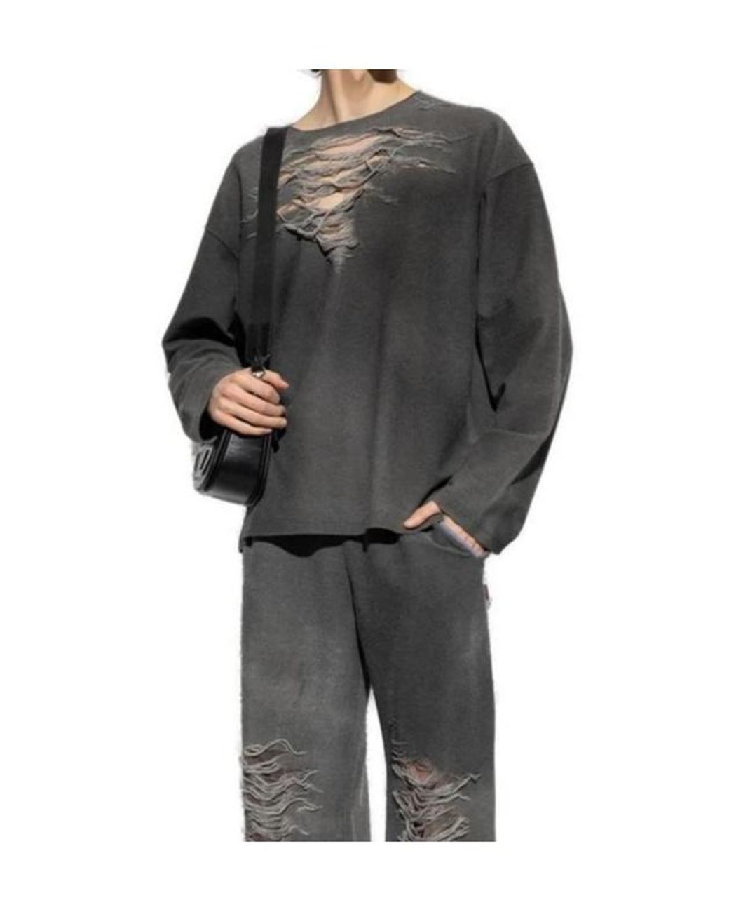 DIESEL Gray S-Ruben Distressed Sweatshirt for men