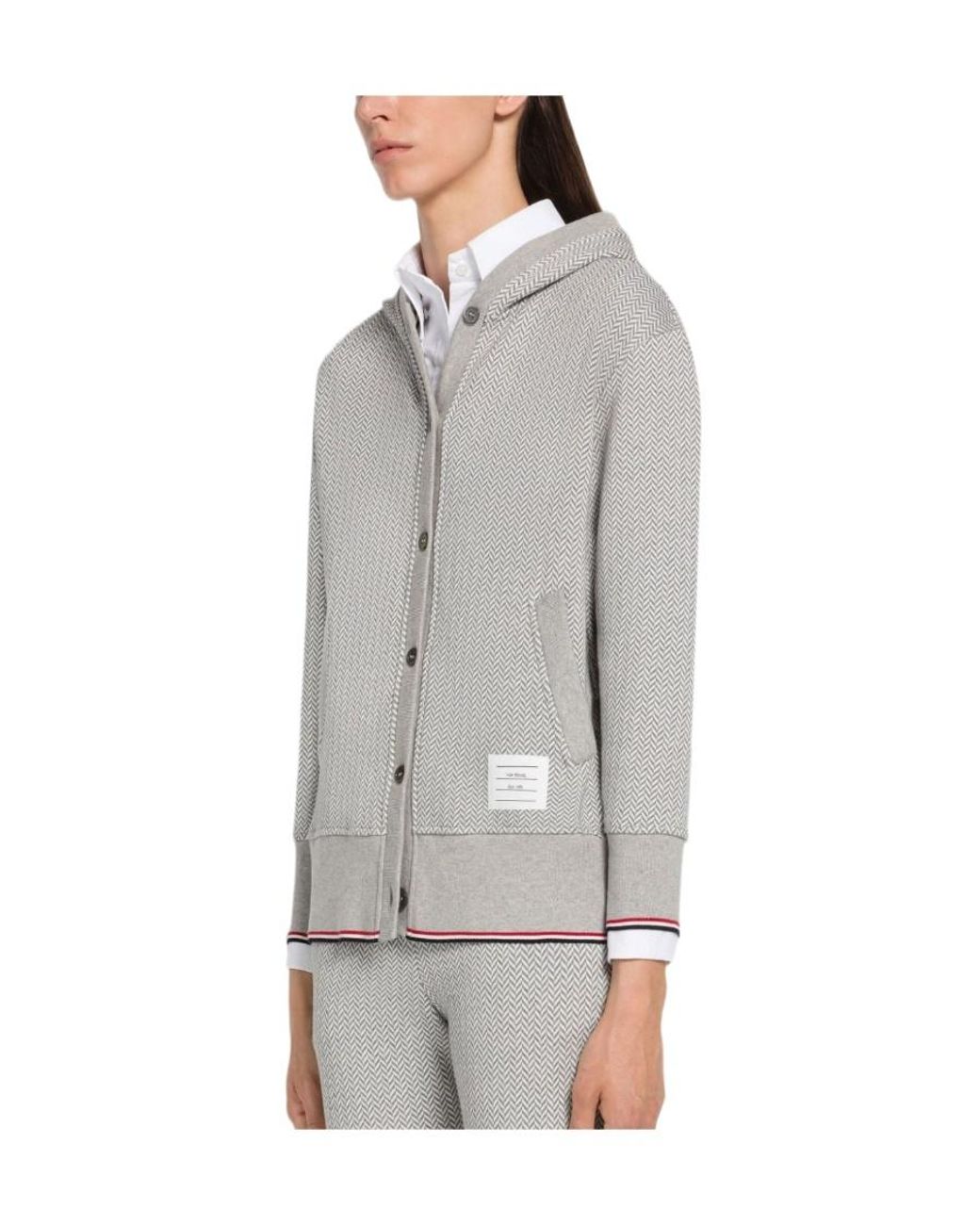 Thom Browne Gray Rwb Striped Button-Front Hoodie