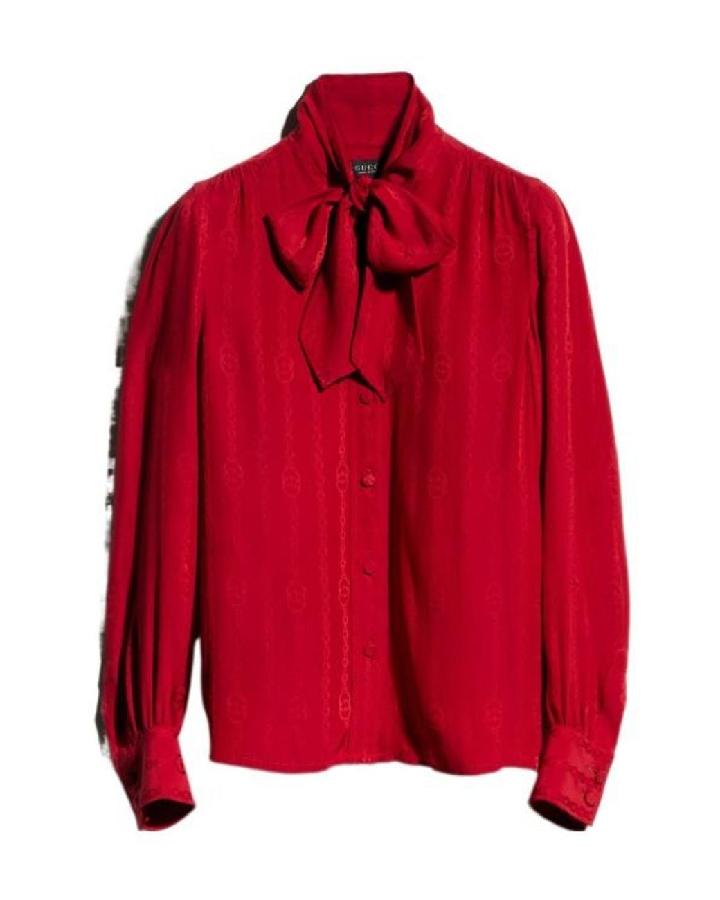 Gucci Red Tie-Neck Jacquard Shirt