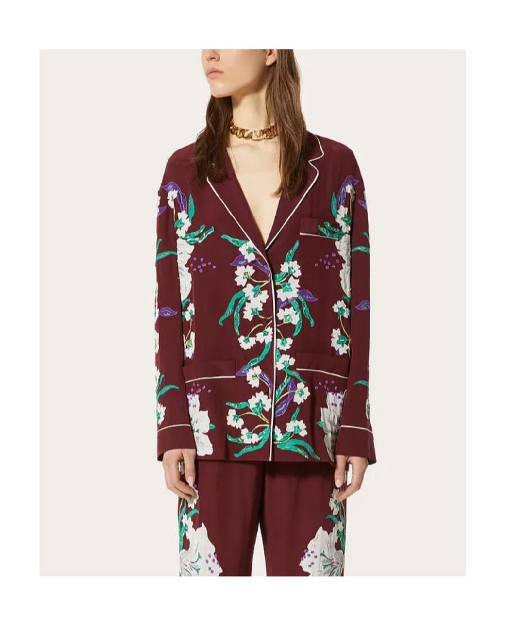 Valentino Red Floral Embroidery Pajamas Shirt