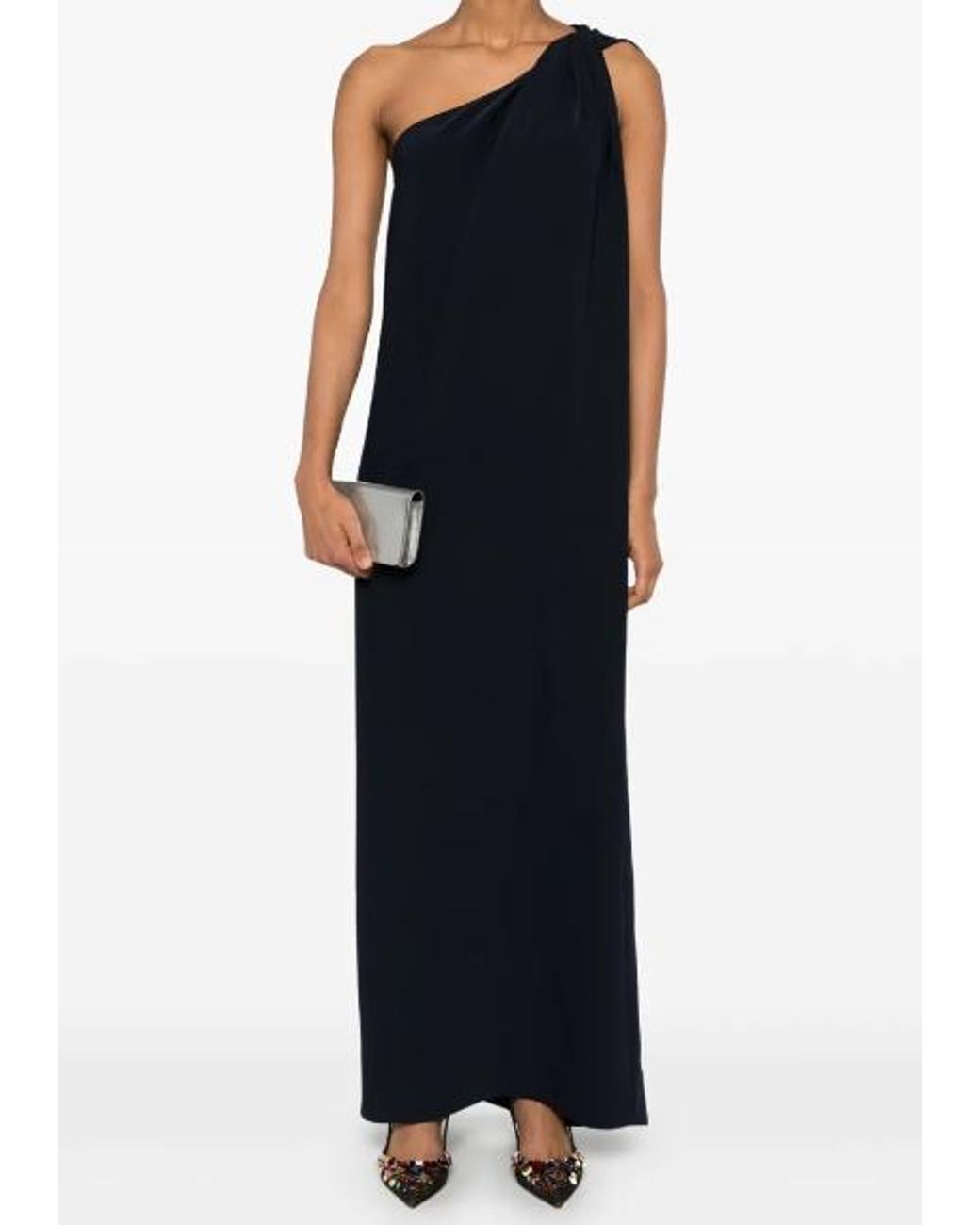 P.A.R.O.S.H. Blue One-Shoulder Dress With Twisted Neckline Detail