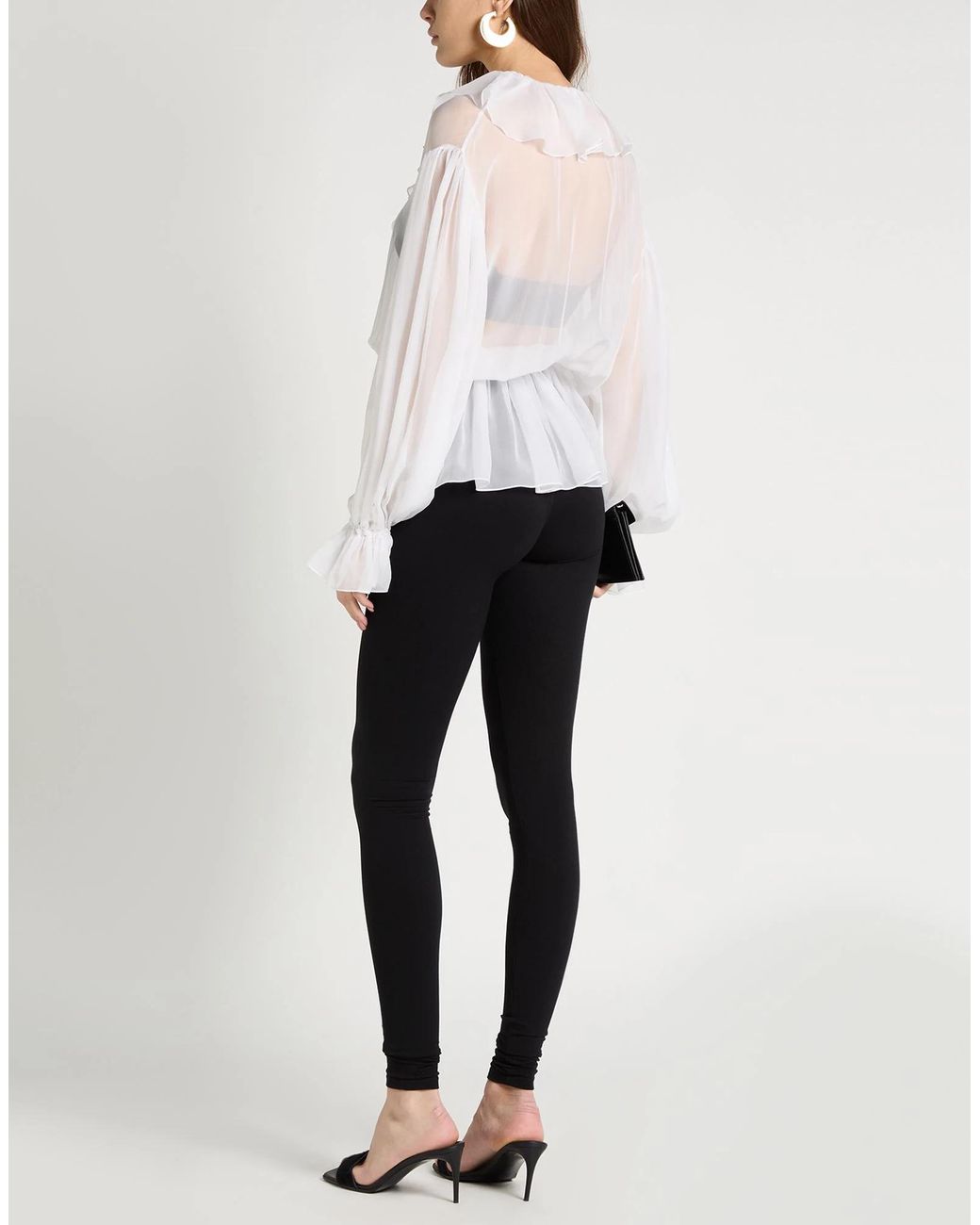 Dolce & Gabbana White Chiffon Long Sleeve Ruched Top