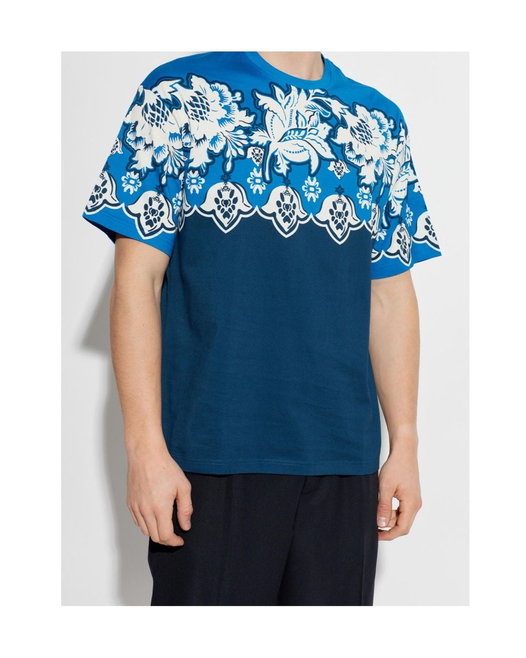 Etro Blue Floral Print T-Shirt for men
