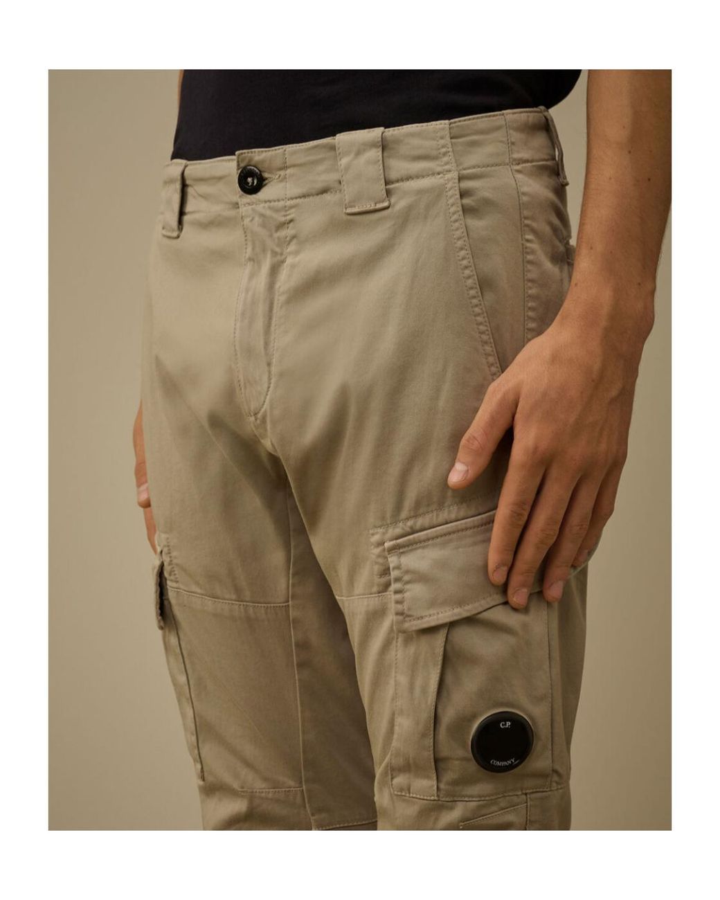 C P Company Natural Stretch Label Patch Cargo Pants for men