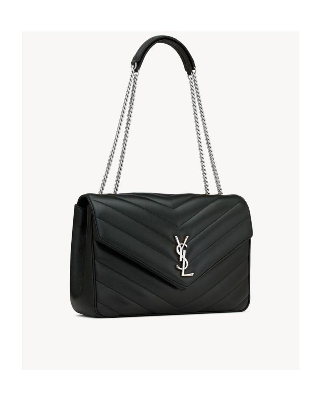 Saint Laurent Black Loulou Foldover Top Large Shoulder Bag