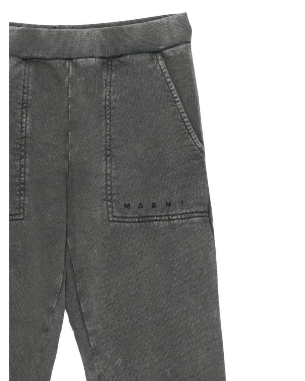 Marni Gray Acid-Wash Logo-Print Track Pants