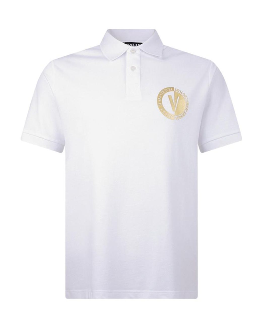 Versace Jeans White Metallic Logo Polo Shirt for men
