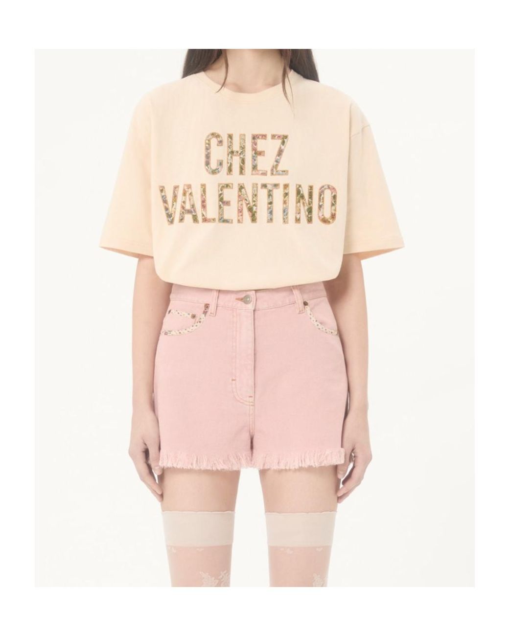 Valentino Natural Logo Embroidered Crewneck T-Shirt