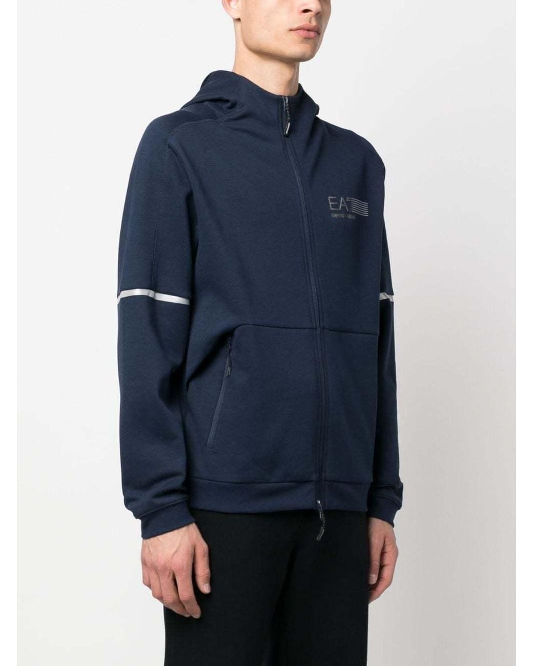 EA7 Blue Logo-Print Zip-Up Hoodie for men