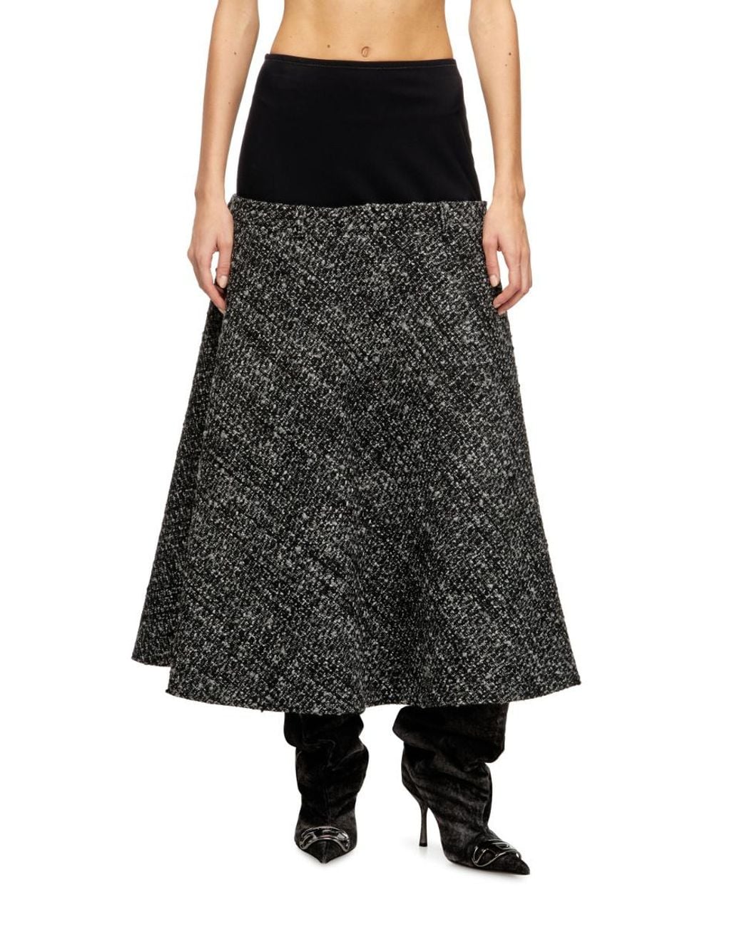 DIESEL Black Panelled High-Waisted Midi Skirt