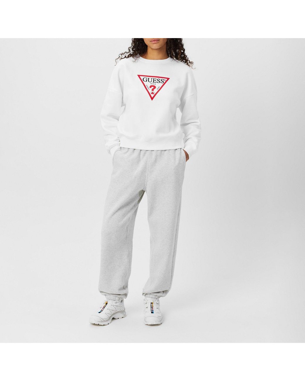 Guess White Crew Neck Long-Sleeve Sweatshirt