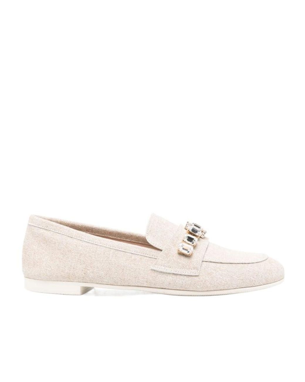 Casadei Natural Crystal-Embellished Loafers