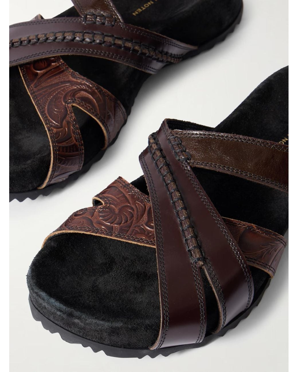 Dries Van Noten Brown Embossed Leather Sandals
