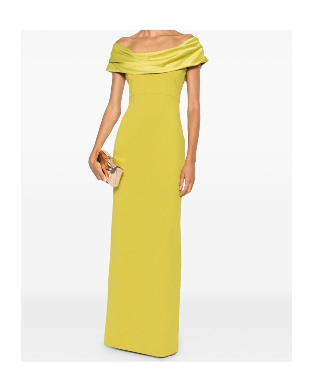 Solace London Yellow Off-Shoulder Draped Sleeveless Maxi Dress
