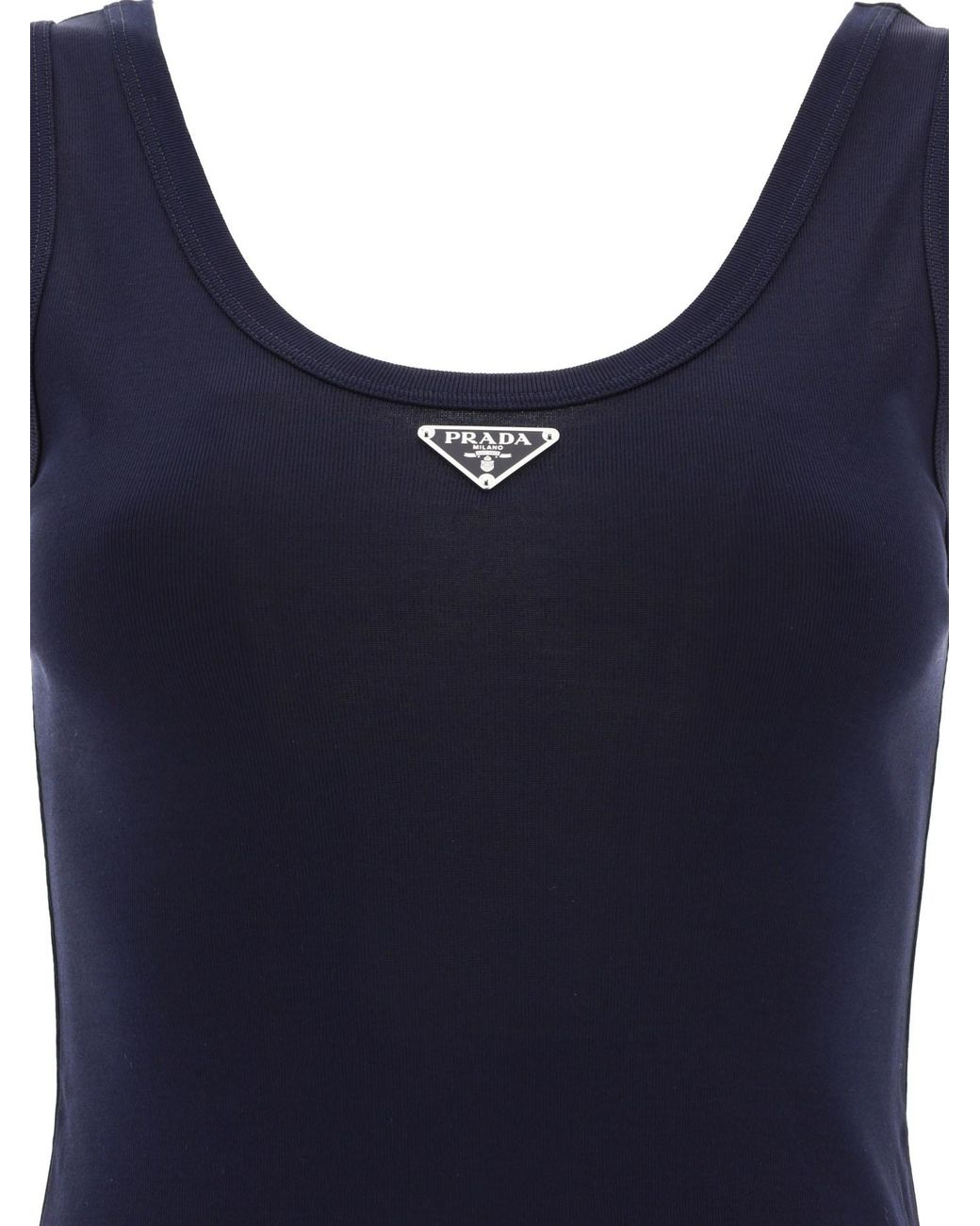 Prada Blue Logo Plaque Sleeveless Tank Top