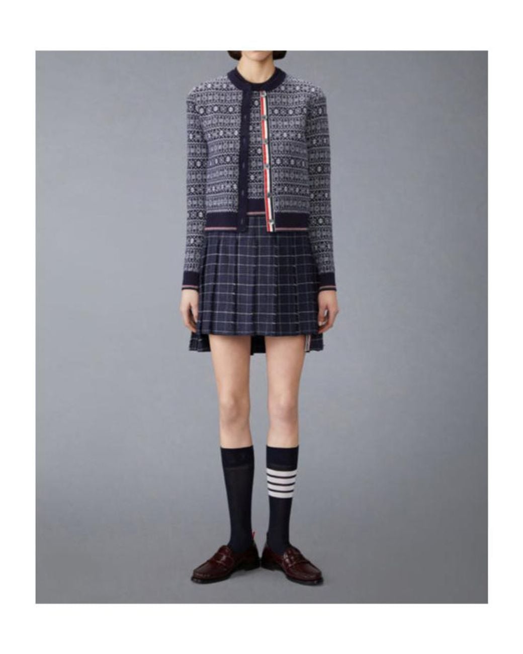 Thom Browne Blue Merino Wool Jacquard Snowflake Cardigan