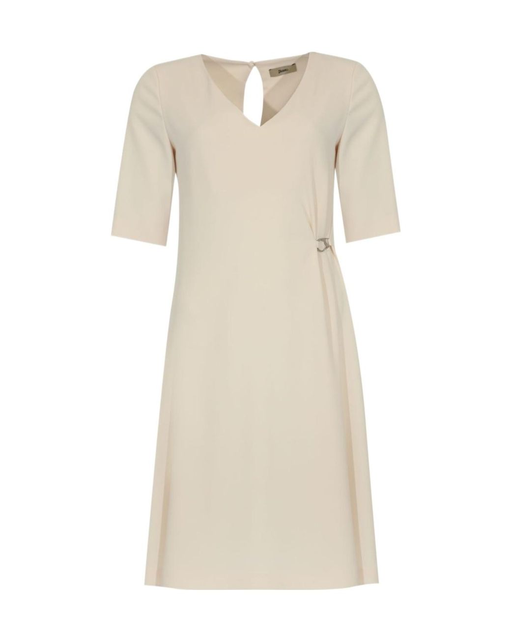 Herno Natural Short Sleeved V-Neck Midi Dress