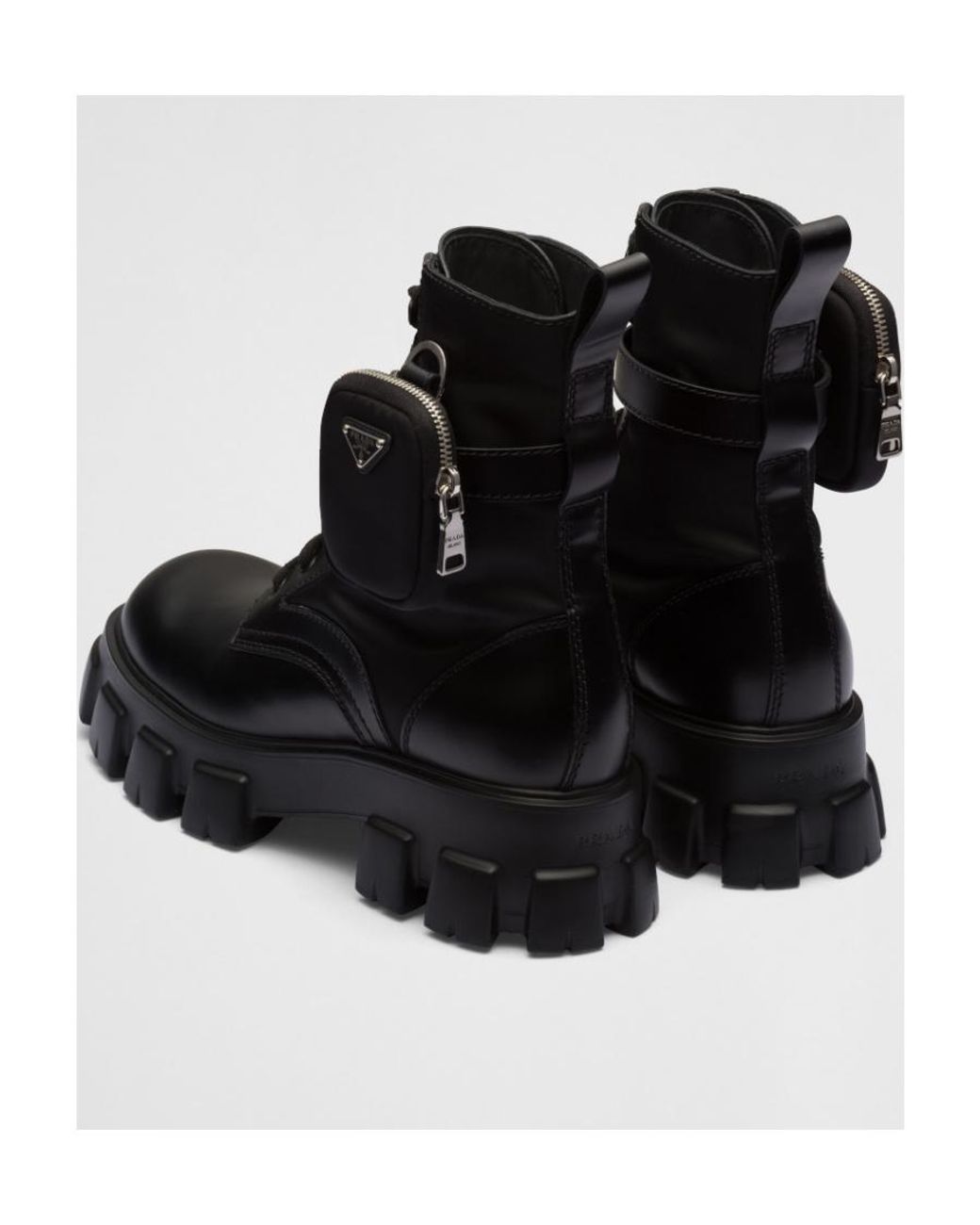 Prada Black Panelled Pouch-Attached Combat Boots for men